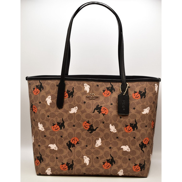 Coach City Tote Signature Canvas With Halloween Print Graphic Tan 2024 NEW NWT - Picture 1 of 16